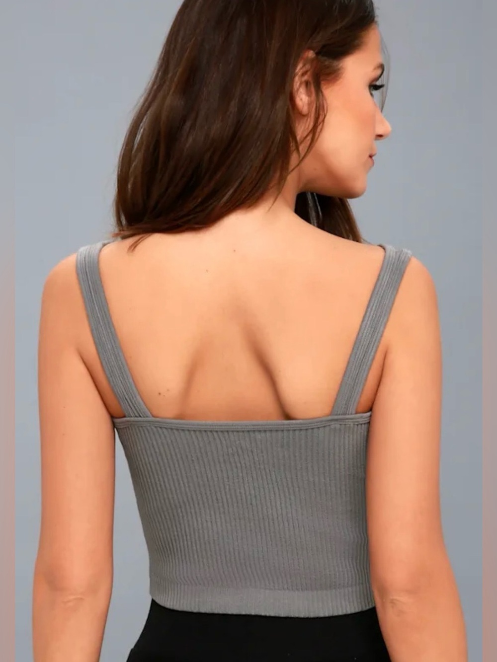 FREE PEOPLE Solid Rib Grey Cropped Tank Top - Picture 5 of 9